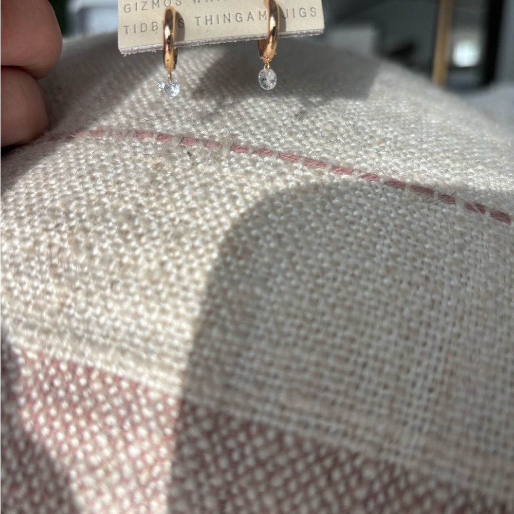 NWT - Anthropologie Gold Hoop Earrings with Crystal Drops - Picture 2 of 3